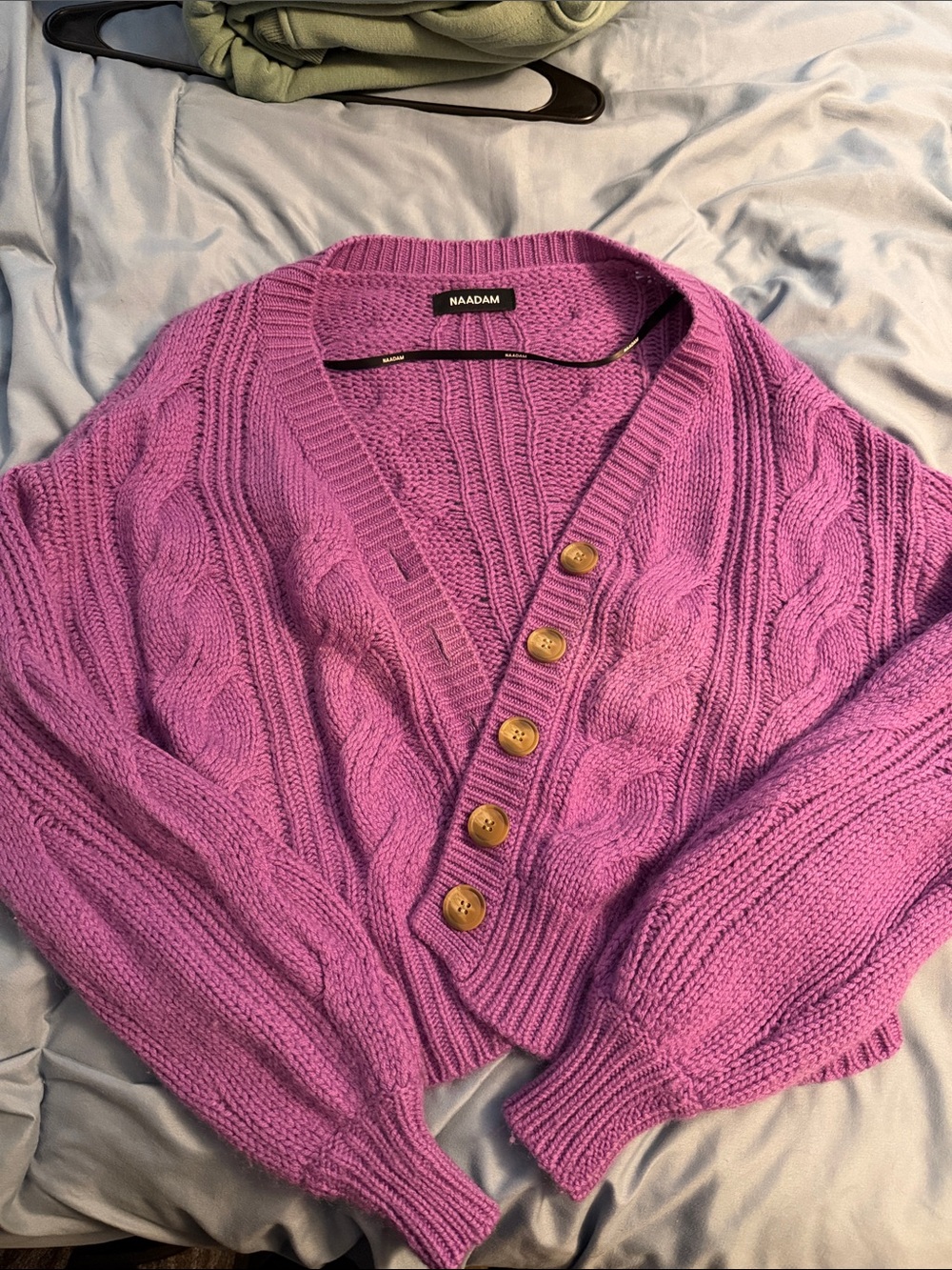 NAADAM Lilac Cable-Knit V-Neck Button Cardigan